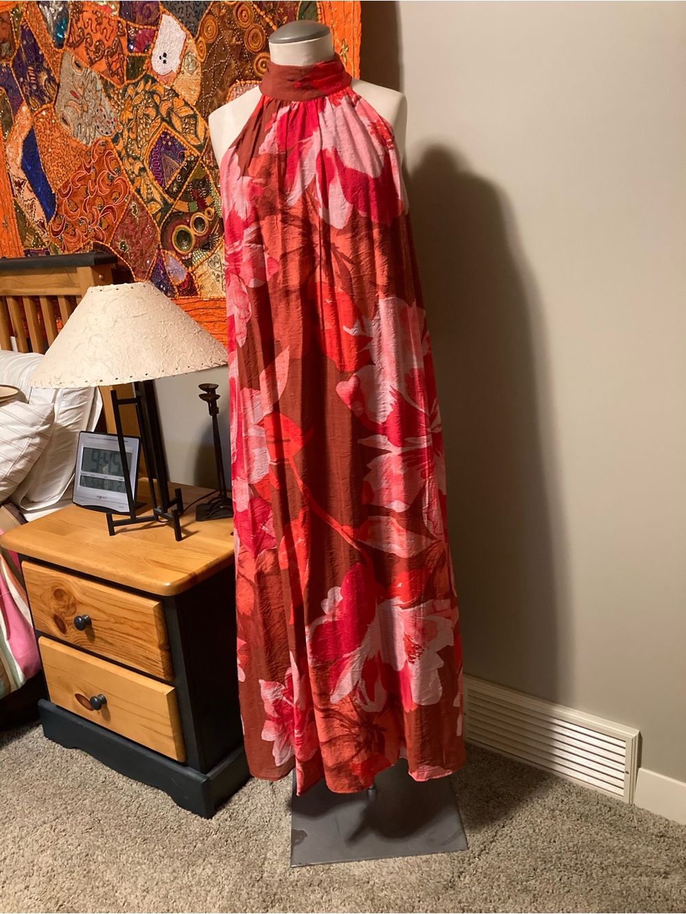 Anne Klein Red & Pink Halter Floral Maxi Dress